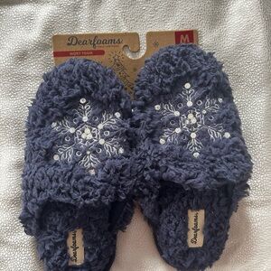 dearfoams Navy Fuzzy Slip-On Indoor Slippers